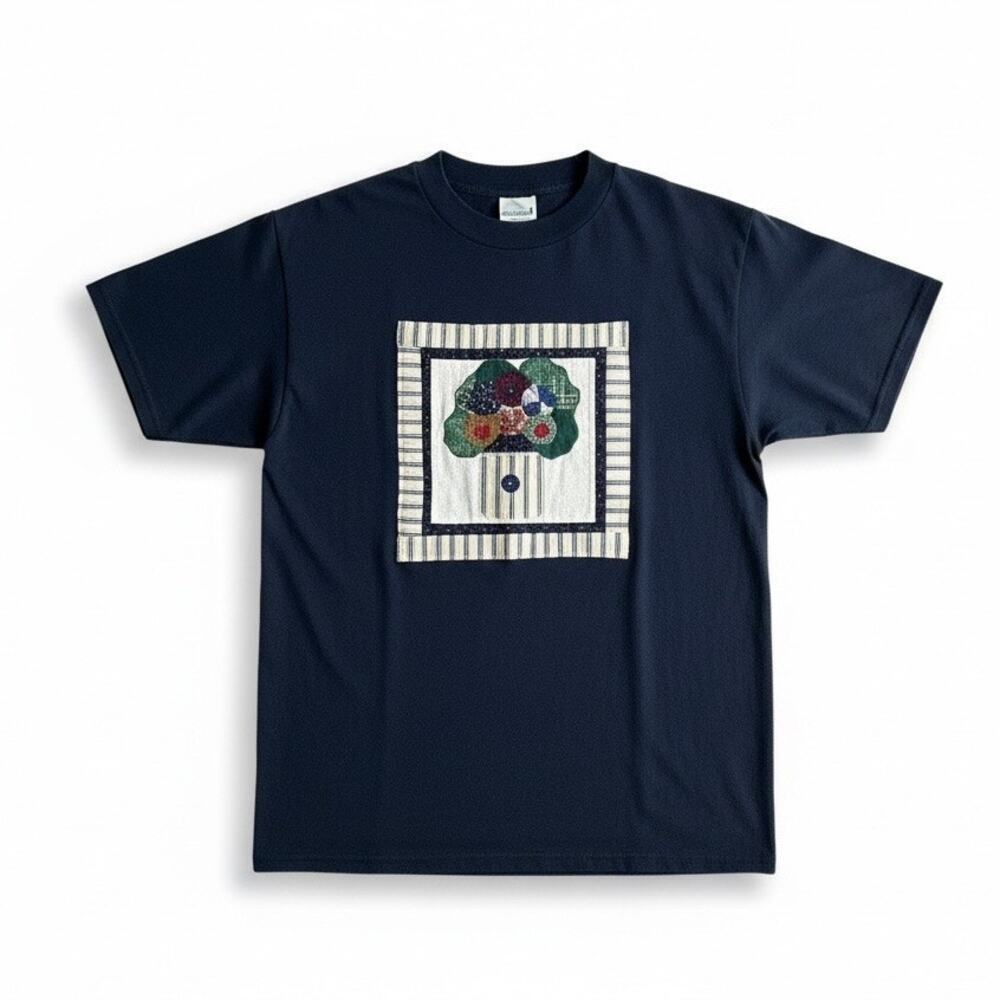 Vintage Tultex Cotton Patchwork Floral Applique Black T Shirt Large